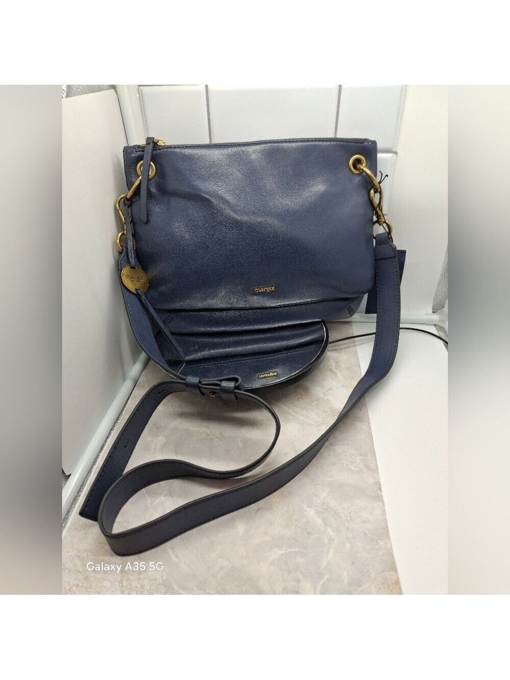 Margot New York Blue Leather Shoulder Bag 9.5x12